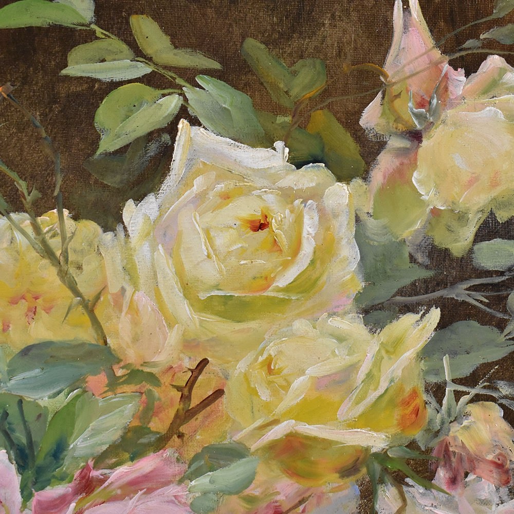 QF573 1 antique floral painting roses flower oil painting still life XIX.jpg